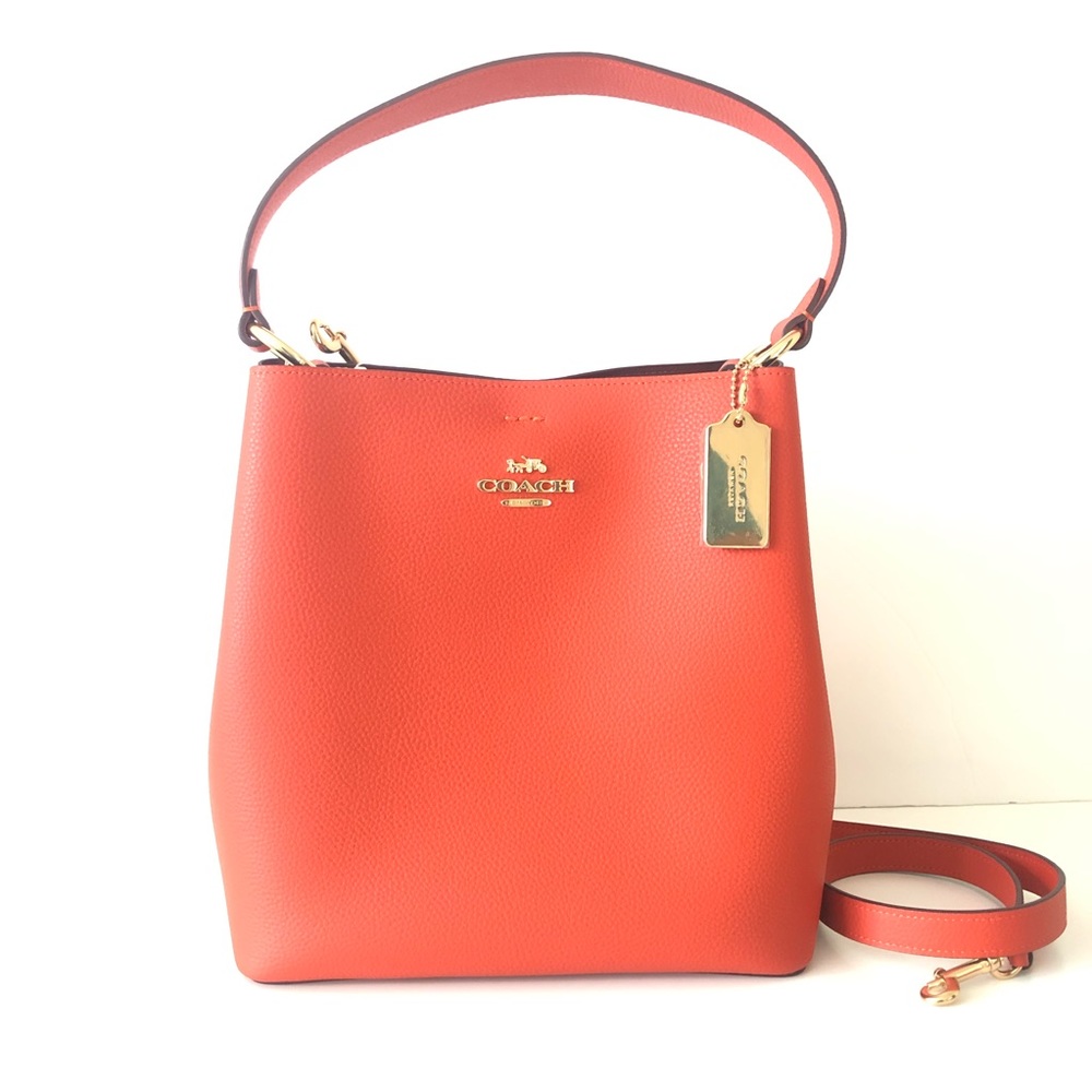 Coach Town Bucket Bag Orange Red Leather Purse